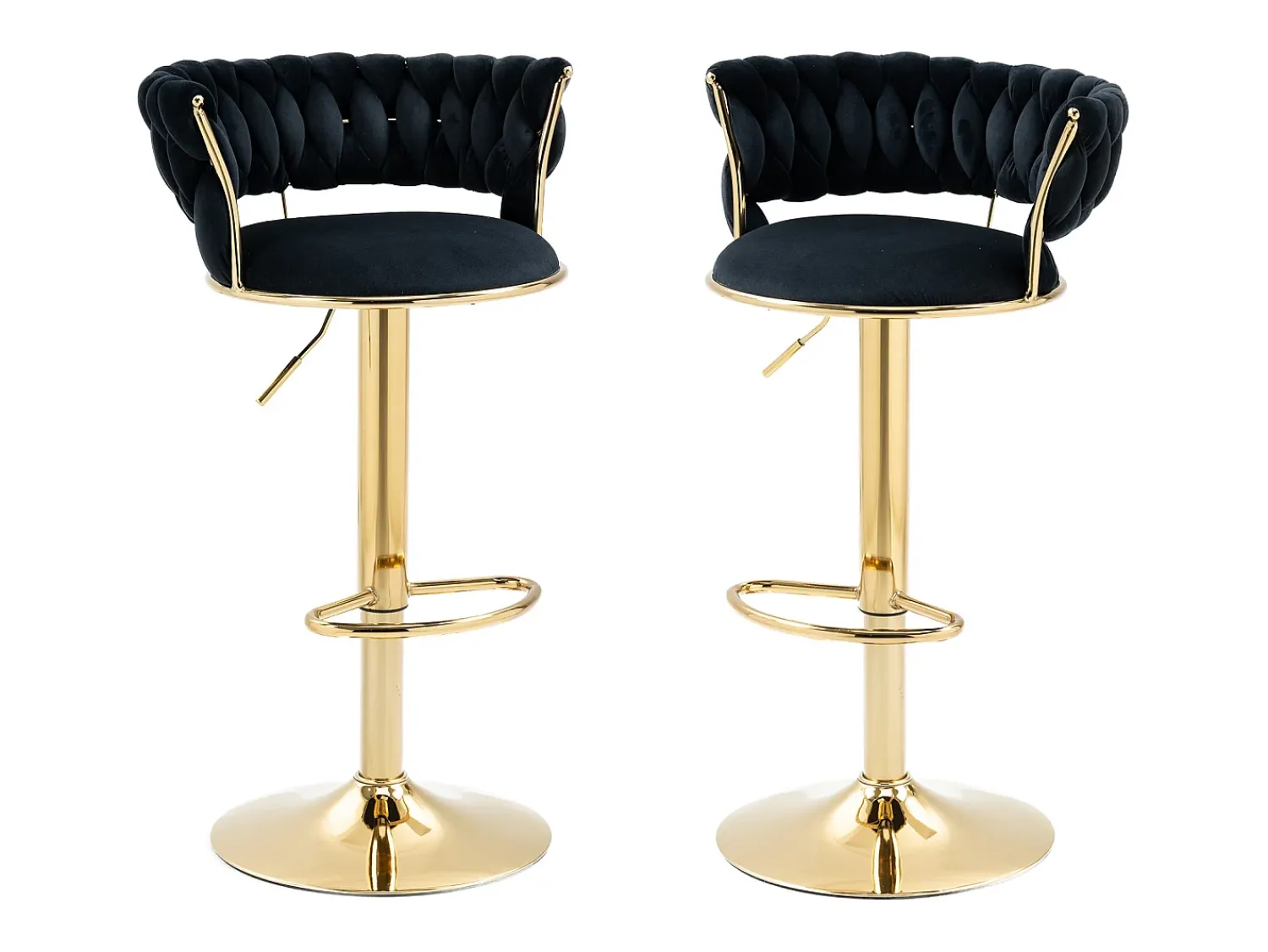 Conjunto de 2 bancos de bar giratórios de 360° e ajustáveis em altura com apoio para os pés, veludo, e prateado^ Banco