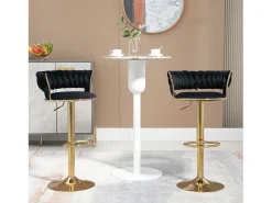 Conjunto de 2 bancos de bar giratórios de 360° e ajustáveis em altura com apoio para os pés, veludo, e prateado^ Banco