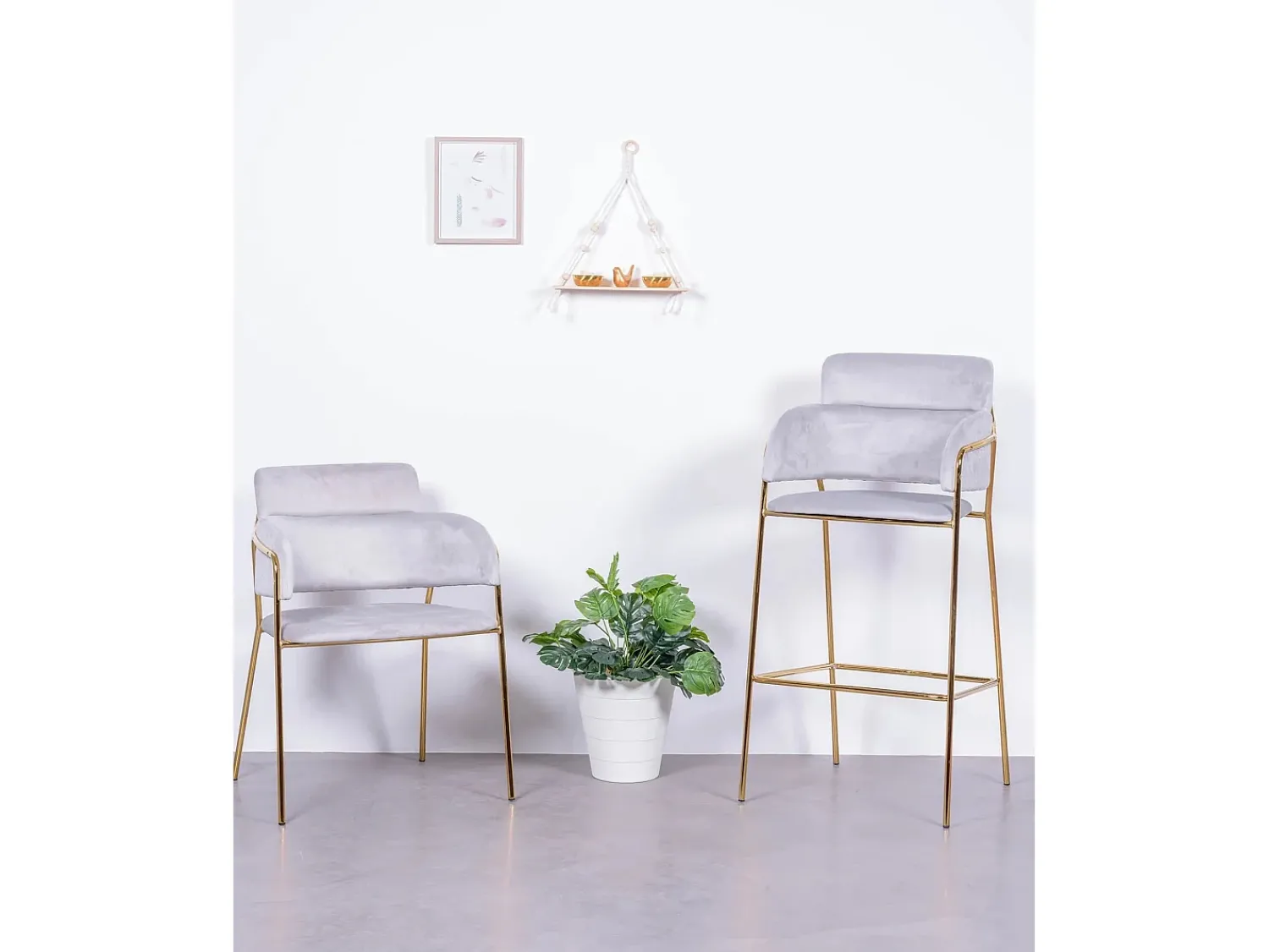 Banco|Nest Dream Conjunto de 2 bancos de design estofados em veludo - Cruiser - Cinza Cinzento