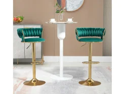 Banco*Hauss Spole Conjunto de 2 bancos giratórios em veludo - Altura regulável - e dourado Verde esmeralda