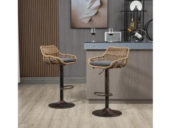 Hauss Spole Conjunto de 2 banquetas ajustáveis ​​- Estrutura em metal e encosto em rattan - Almofada em linho^ Banco