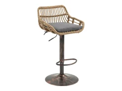 Hauss Spole Conjunto de 2 banquetas ajustáveis - Estrutura em metal e encosto em rattan - Almofada em linho^ Banco
