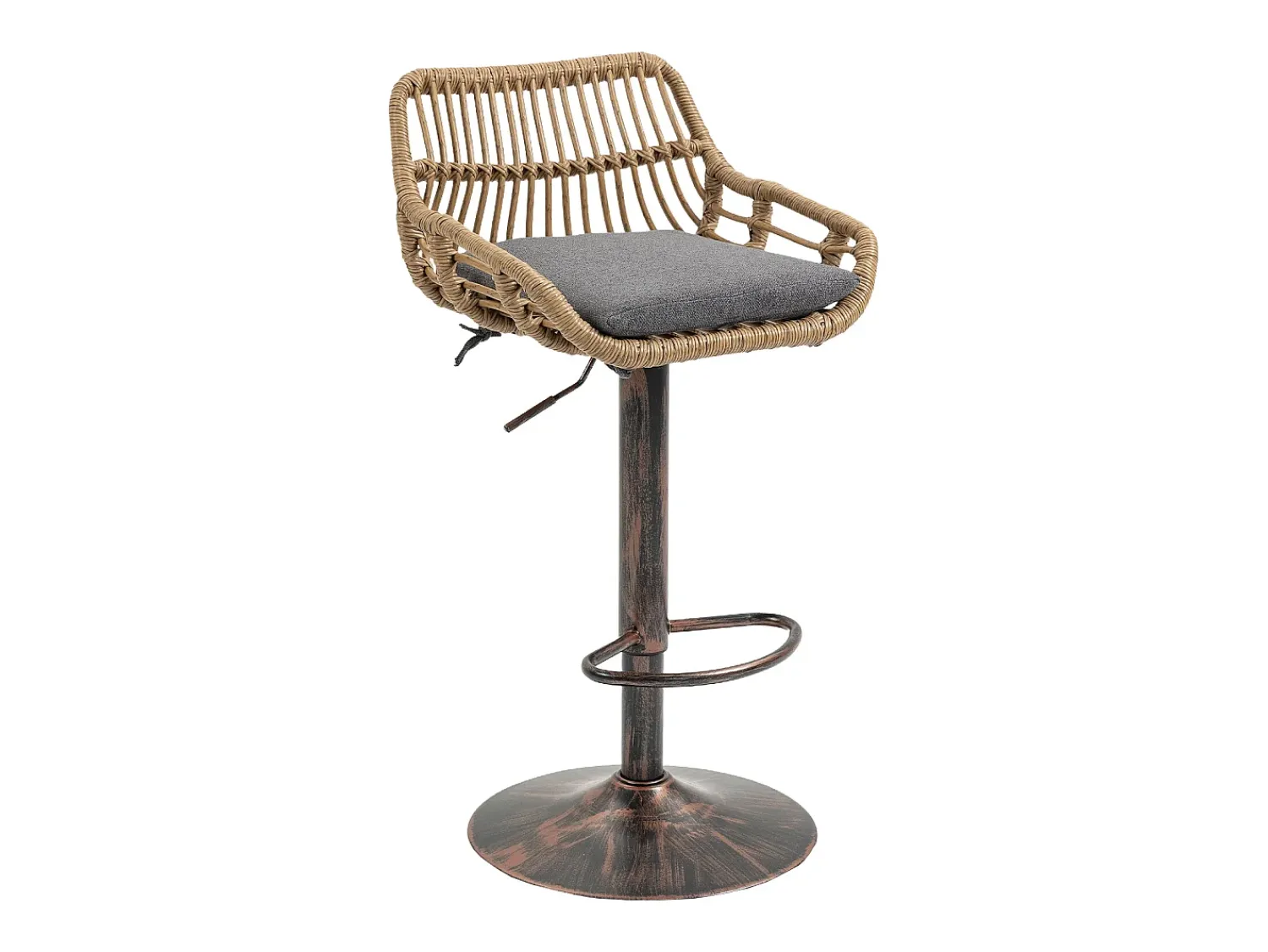 Hauss Spole Conjunto de 2 banquetas ajustáveis - Estrutura em metal e encosto em rattan - Almofada em linho^ Banco
