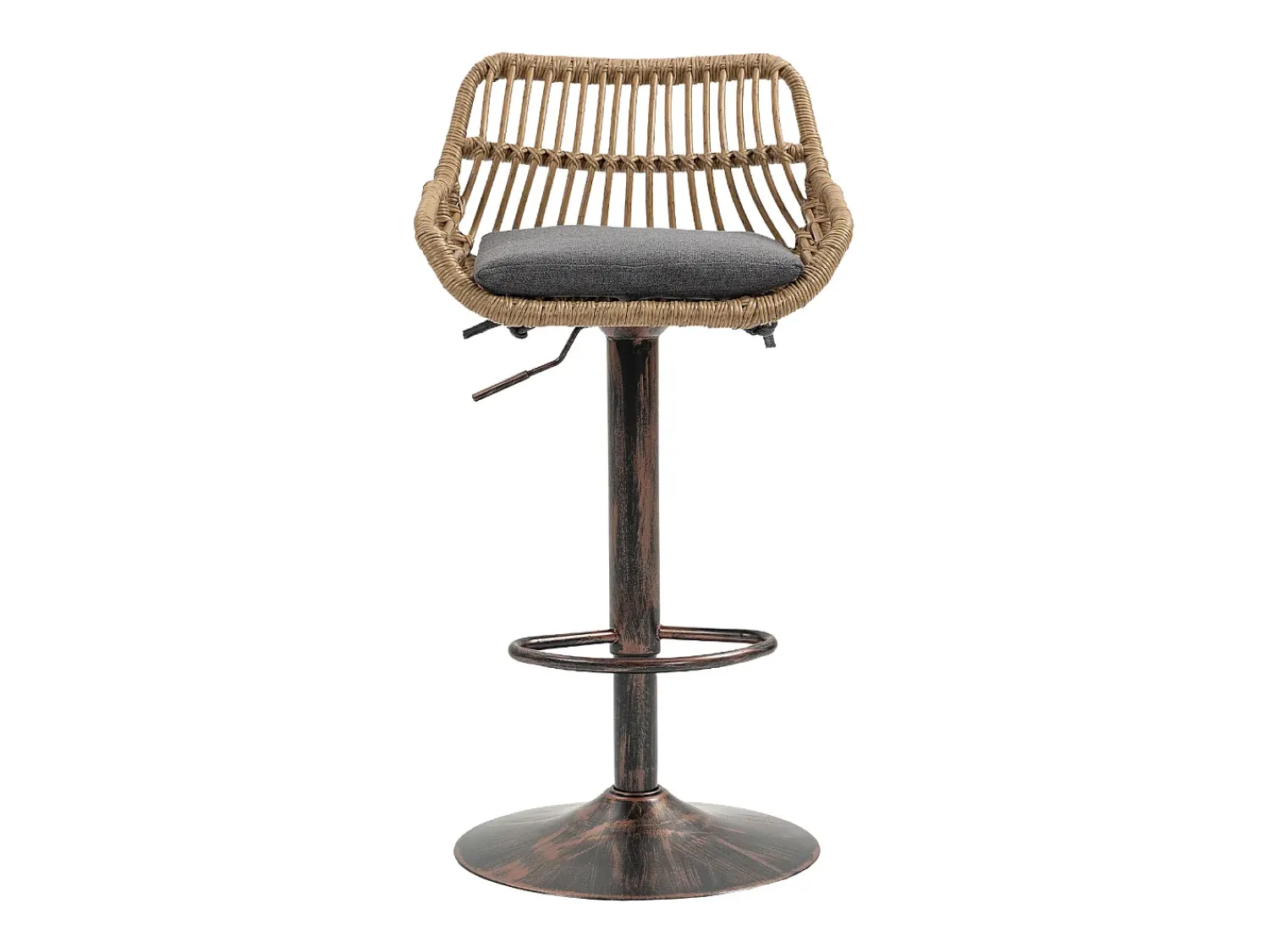 Hauss Spole Conjunto de 2 banquetas ajustáveis - Estrutura em metal e encosto em rattan - Almofada em linho^ Banco