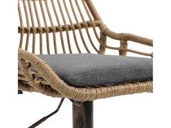 Hauss Spole Conjunto de 2 banquetas ajustáveis - Estrutura em metal e encosto em rattan - Almofada em linho^ Banco