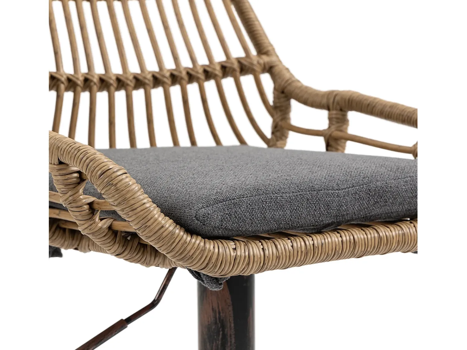 Hauss Spole Conjunto de 2 banquetas ajustáveis - Estrutura em metal e encosto em rattan - Almofada em linho^ Banco