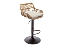 Banco*Hauss Spole Conjunto de 2 banquetas ajustáveis ​​- Estrutura em metal e encosto em rattan - Almofada em linho Bege
