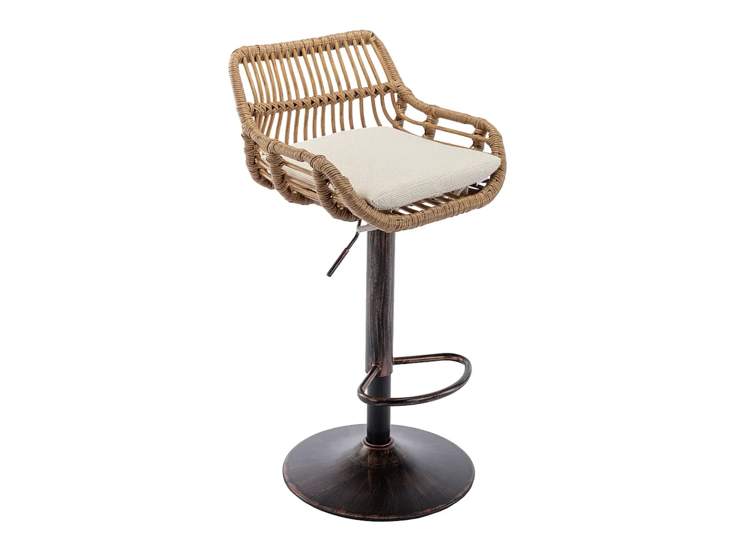 Banco*Hauss Spole Conjunto de 2 banquetas ajustáveis - Estrutura em metal e encosto em rattan - Almofada em linho Bege