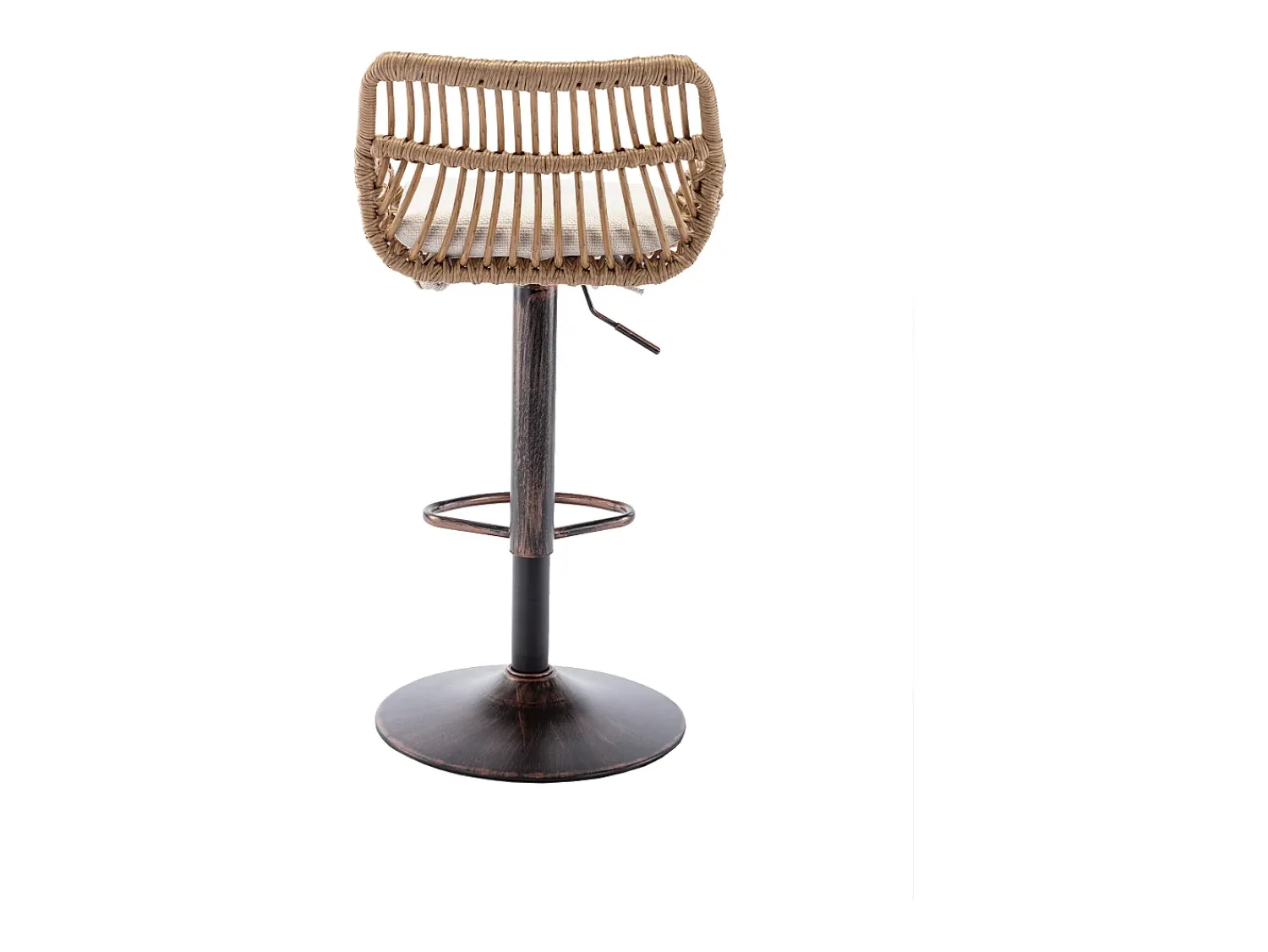 Banco*Hauss Spole Conjunto de 2 banquetas ajustáveis - Estrutura em metal e encosto em rattan - Almofada em linho Bege
