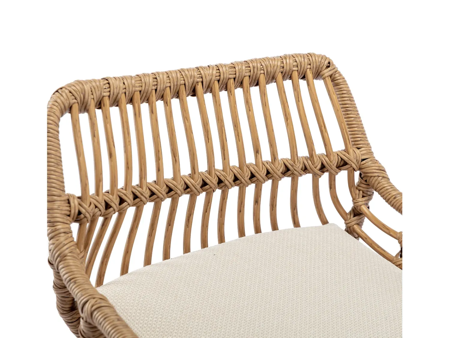 Banco*Hauss Spole Conjunto de 2 banquetas ajustáveis - Estrutura em metal e encosto em rattan - Almofada em linho Bege