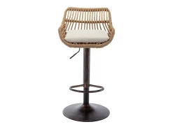 Banco*Hauss Spole Conjunto de 2 banquetas ajustáveis - Estrutura em metal e encosto em rattan - Almofada em linho Bege