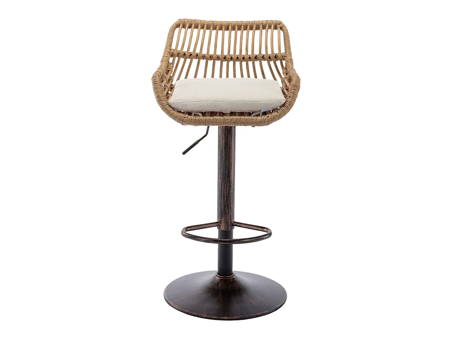 Banco*Hauss Spole Conjunto de 2 banquetas ajustáveis - Estrutura em metal e encosto em rattan - Almofada em linho Bege