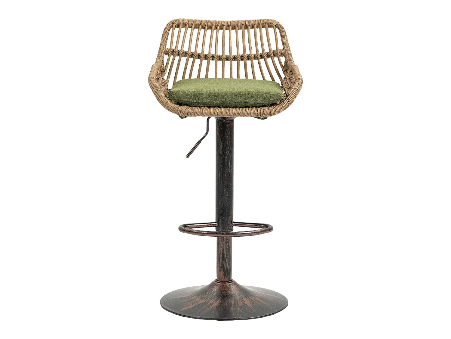 Banco|Hauss Spole Conjunto de 2 banquetas ajustáveis - Estrutura em metal e encosto em rattan - Almofada de linho Verde
