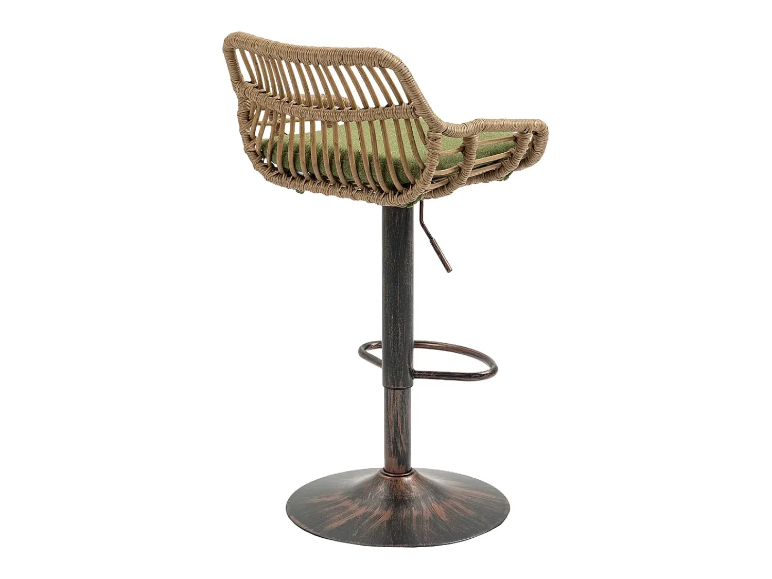 Banco|Hauss Spole Conjunto de 2 banquetas ajustáveis - Estrutura em metal e encosto em rattan - Almofada de linho Verde