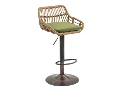 Banco|Hauss Spole Conjunto de 2 banquetas ajustáveis - Estrutura em metal e encosto em rattan - Almofada de linho Verde
