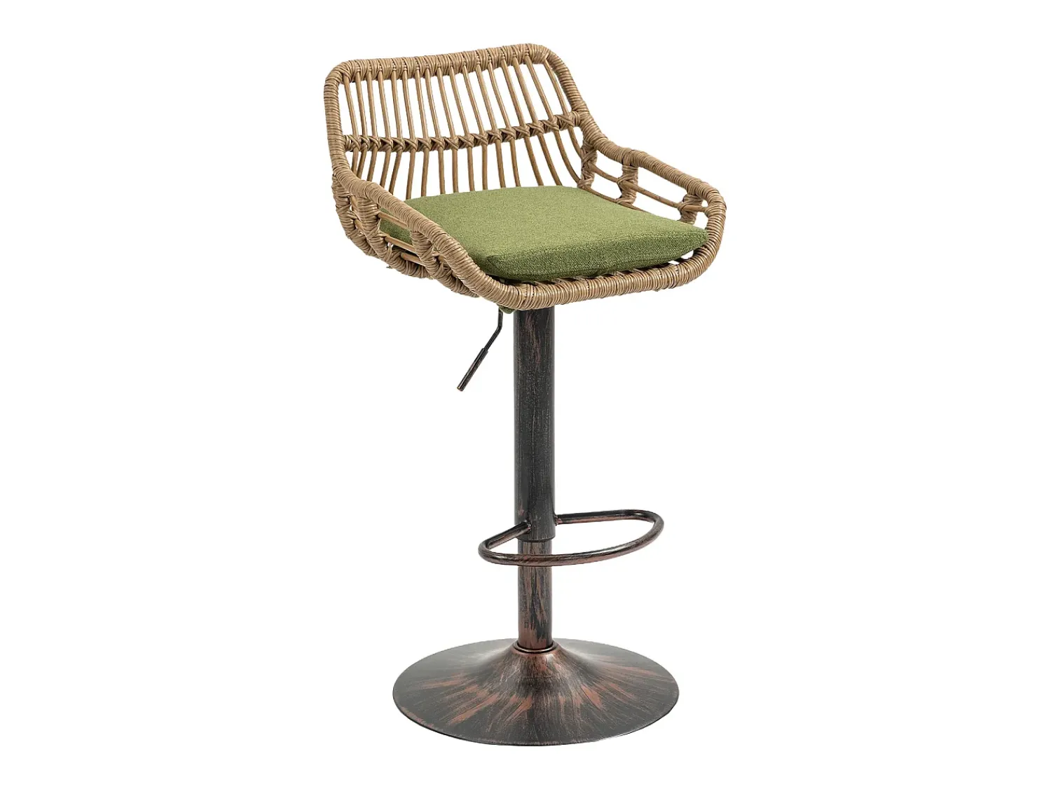 Banco|Hauss Spole Conjunto de 2 banquetas ajustáveis - Estrutura em metal e encosto em rattan - Almofada de linho Verde