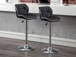 New Vente-unique Conjunto de 2 banquetas de bar em couro sintético e aço cromado - Altura ajustável - - CALVIN Preto