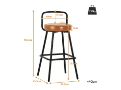 Outlet Merax Conjunto de 6 banquetas de bar - 37 x 37 x 90,5 cm - com encosto e apoio para os pés - em couro PU e pés de ferro - marrom Castanho