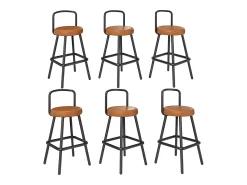 Outlet Merax Conjunto de 6 banquetas de bar - 37 x 37 x 90,5 cm - com encosto e apoio para os pés - em couro PU e pés de ferro - marrom Castanho