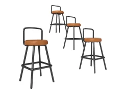 Banco*Merax Conjunto de 4 banquetas de bar - 37 x 37 x 90,5 cm - com encosto e apoio para os pés - em couro PU e pés de ferro - marrom Castanho