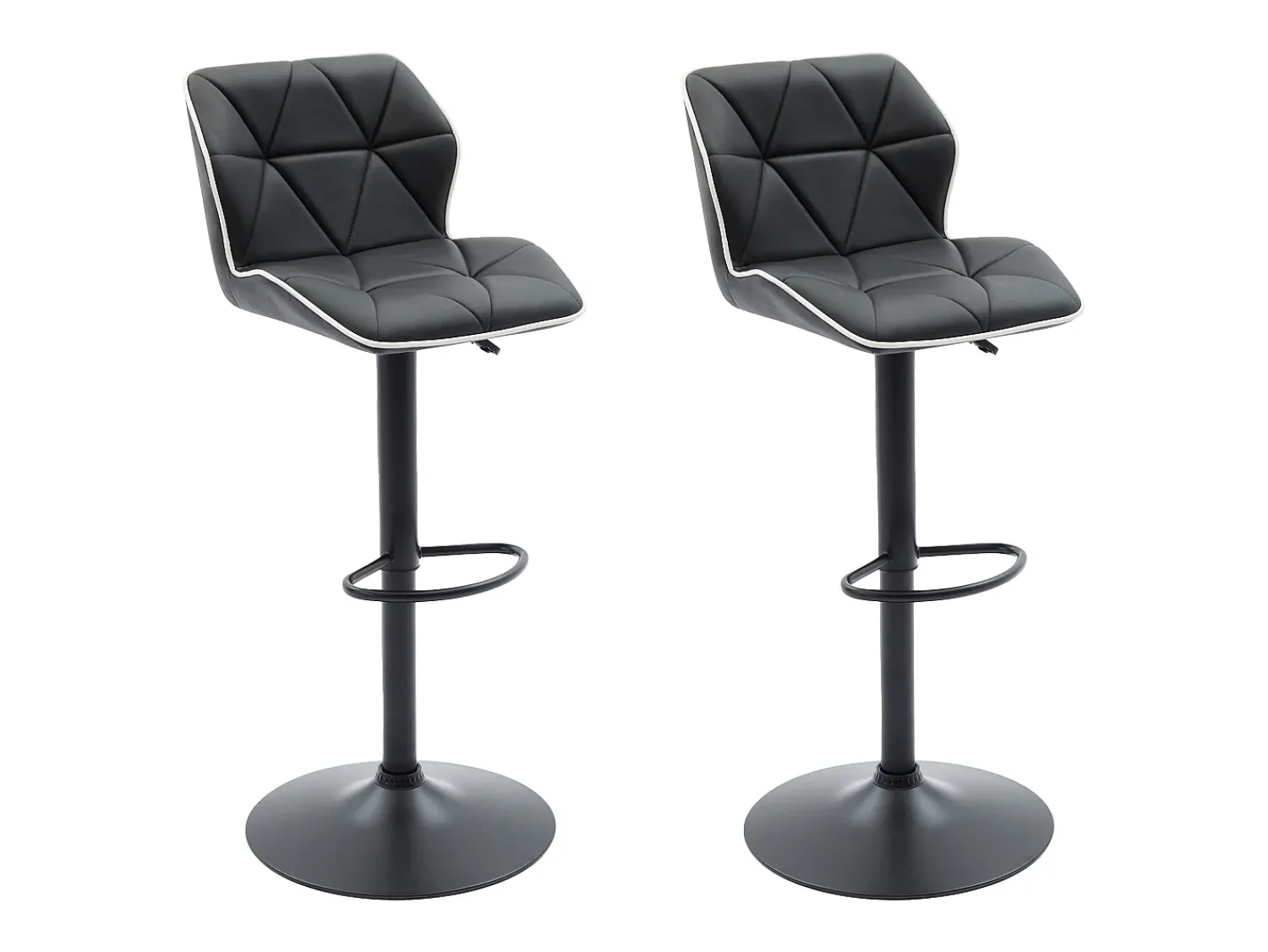 Banco|Vente-unique Conjunto de 2 banquetas de bar em couro sintético e aço - Altura ajustável - - CALVIN Preto