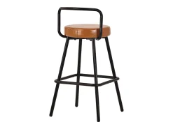 Banco|Merax Conjunto de 2 banquetas de bar - 37 x 37 x 90,5 cm - com encosto e apoio para os pés - couro PU e pés de ferro - marrom Castanho