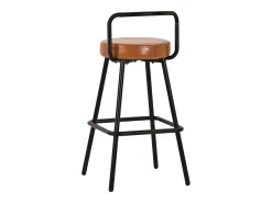 Banco|Merax Conjunto de 2 banquetas de bar - 37 x 37 x 90,5 cm - com encosto e apoio para os pés - couro PU e pés de ferro - marrom Castanho