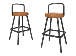 Banco|Merax Conjunto de 2 banquetas de bar - 37 x 37 x 90,5 cm - com encosto e apoio para os pés - couro PU e pés de ferro - marrom Castanho