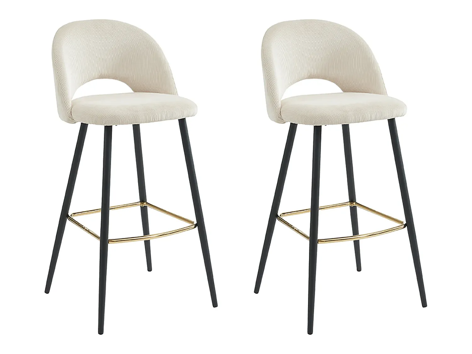 Best Vente-unique Conjunto de 2 banquetas de bar em veludo cotelê e metal - - FINCHY por Pascal Morabito Creme