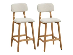Banco*Vente-unique Conjunto de 2 banquetas em tecido texturizado e madeira de seringueira natural - - LEDIRA Bege