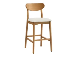 Online Vente-unique Conjunto de 2 banquetas em tecido texturizado e madeira de seringueira natural - - LERANIA Creme