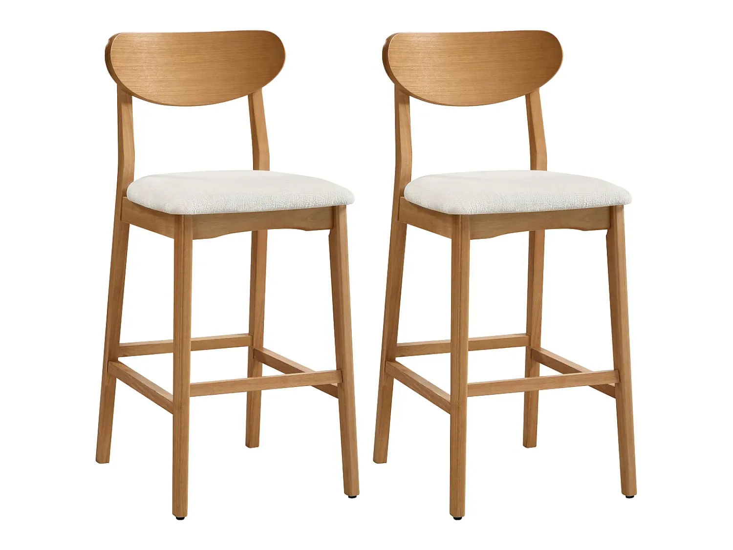 Online Vente-unique Conjunto de 2 banquetas em tecido texturizado e madeira de seringueira natural - - LERANIA Creme