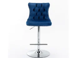 Best Hauss Spole Conjunto de 2 banquetas giratórias em veludo - Altura regulável de 63,5 a 84 cm - e prateado Azul