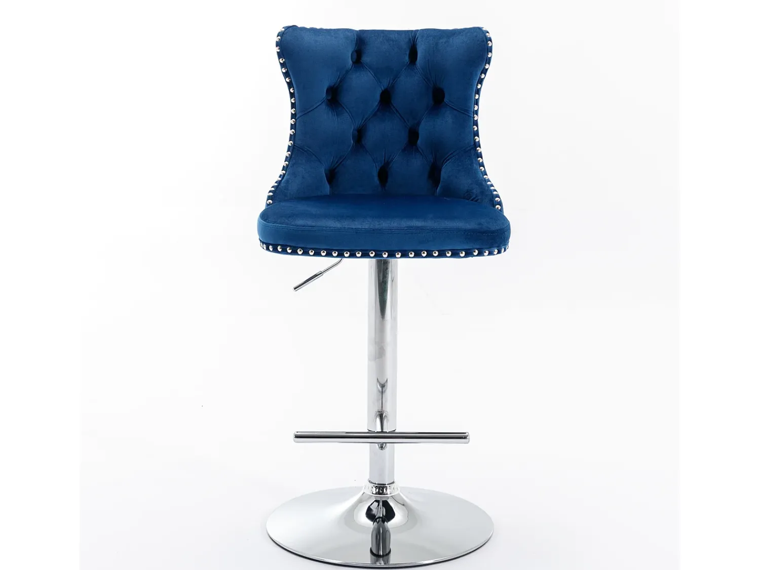 Best Hauss Spole Conjunto de 2 banquetas giratórias em veludo - Altura regulável de 63,5 a 84 cm - e prateado Azul