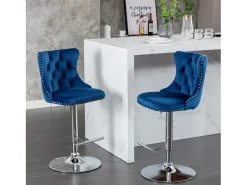 Best Hauss Spole Conjunto de 2 banquetas giratórias em veludo - Altura regulável de 63,5 a 84 cm - e prateado Azul