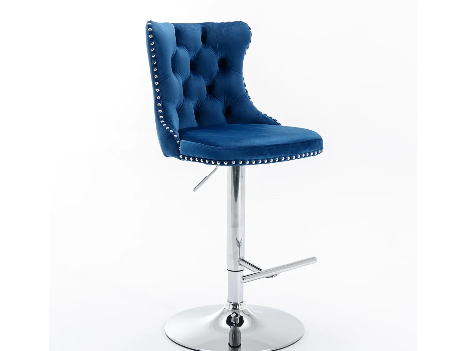 Best Hauss Spole Conjunto de 2 banquetas giratórias em veludo - Altura regulável de 63,5 a 84 cm - e prateado Azul