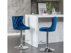 Best Hauss Spole Conjunto de 2 banquetas giratórias em veludo - Altura regulável de 63,5 a 84 cm - e prateado Azul