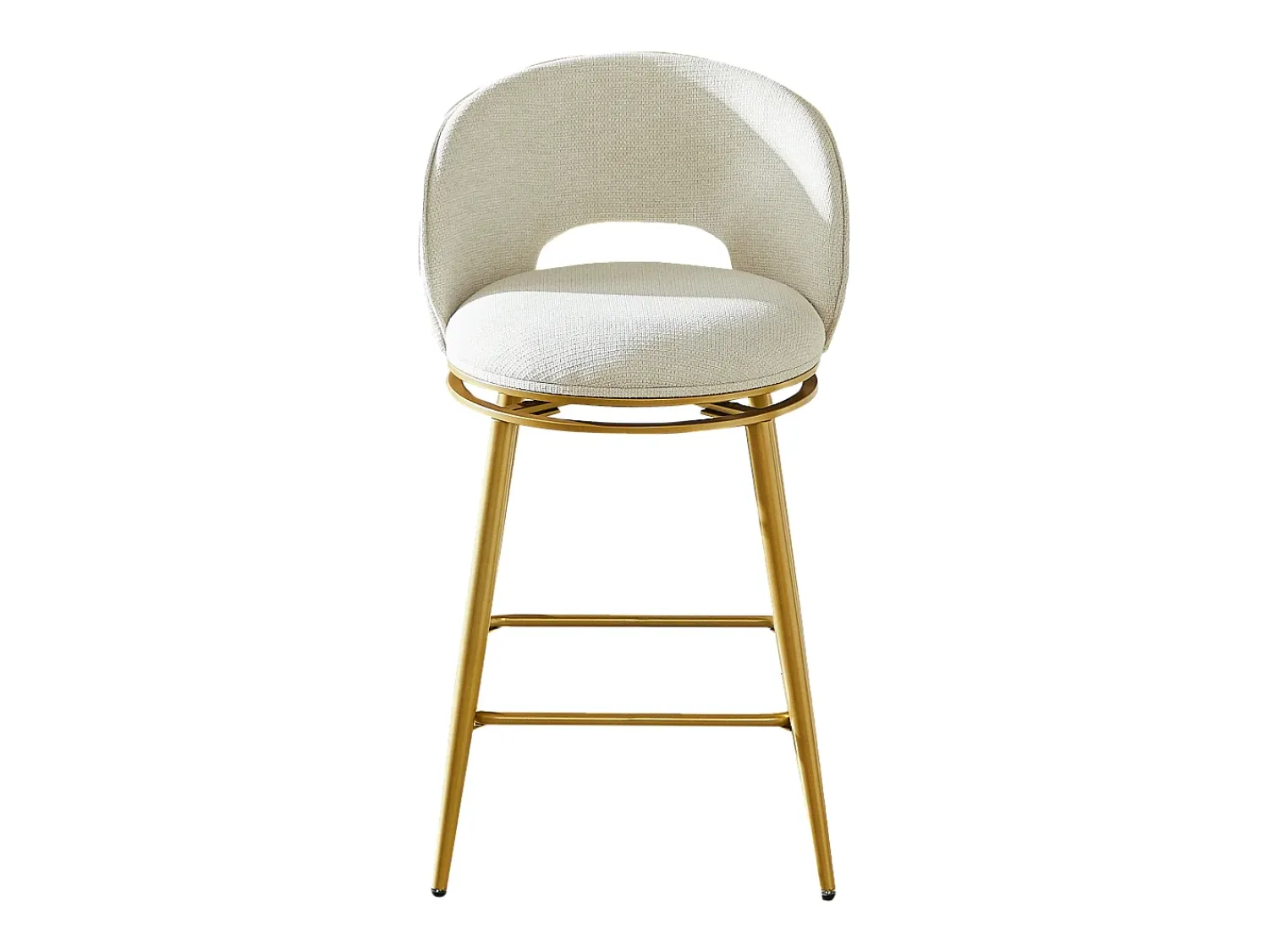 Discount Hauss Spole Conjunto de 2 banquetas giratórias em tecido chenille - Estrutura em metal dourado Bege