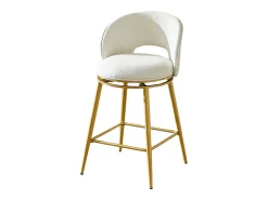 Discount Hauss Spole Conjunto de 2 banquetas giratórias em tecido chenille - Estrutura em metal dourado Bege