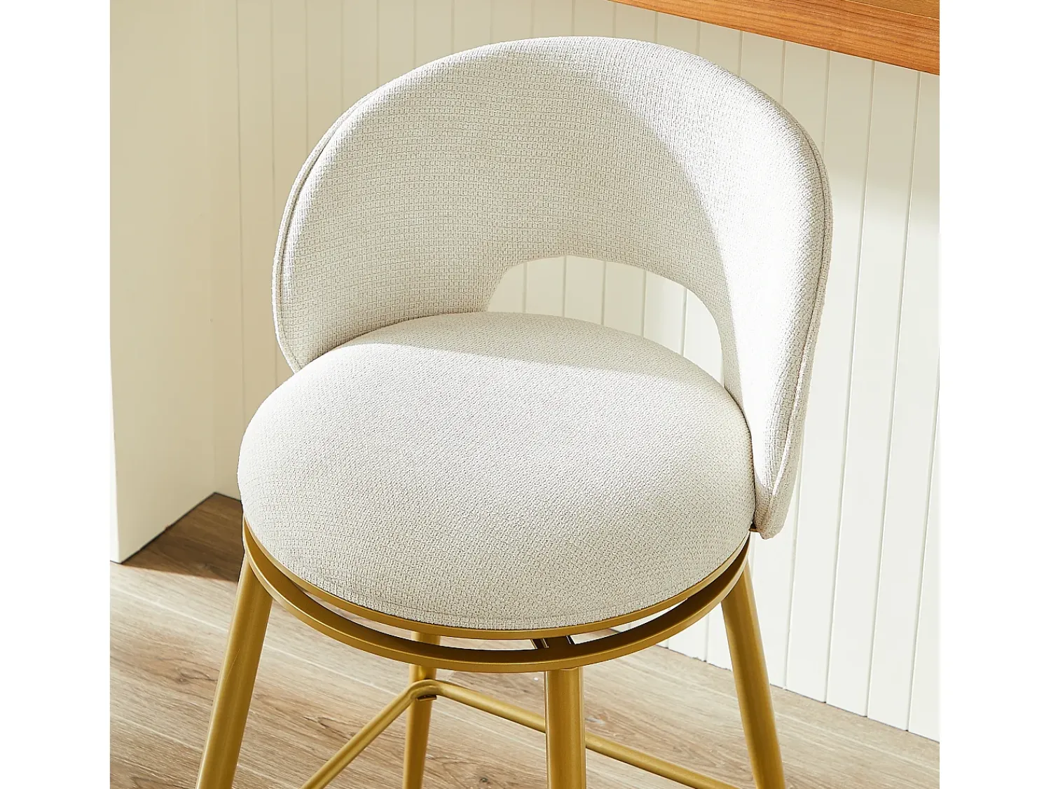 Discount Hauss Spole Conjunto de 2 banquetas giratórias em tecido chenille - Estrutura em metal dourado Bege