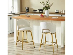Discount Hauss Spole Conjunto de 2 banquetas giratórias em tecido chenille - Estrutura em metal dourado Bege