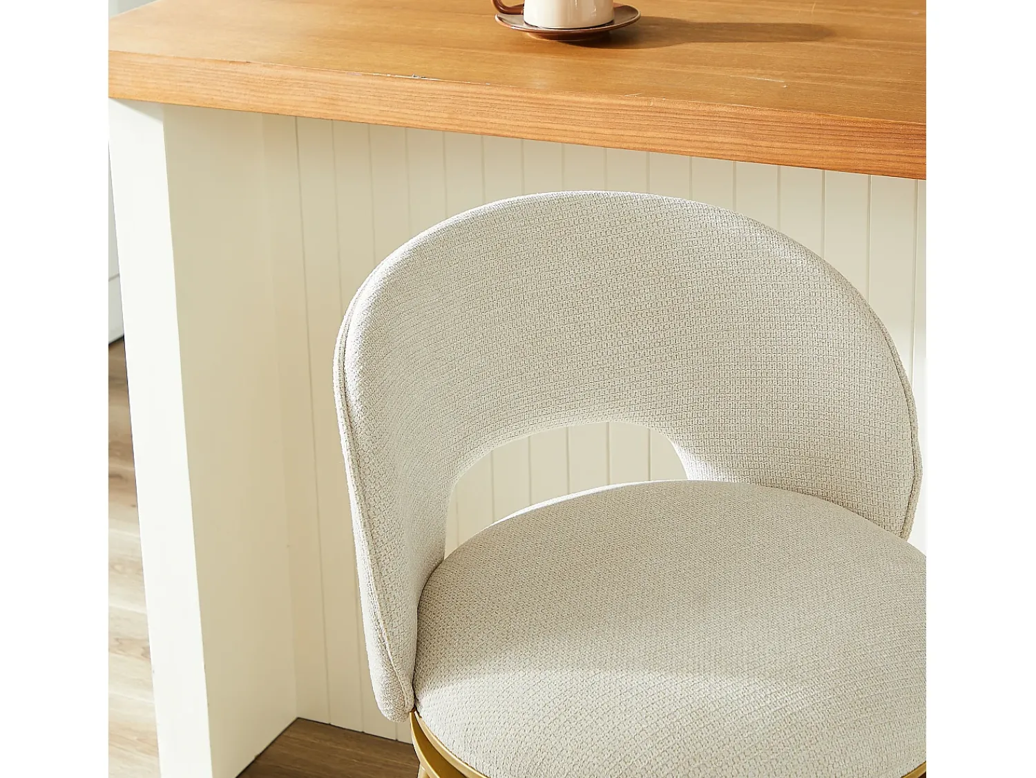 Discount Hauss Spole Conjunto de 2 banquetas giratórias em tecido chenille - Estrutura em metal dourado Bege