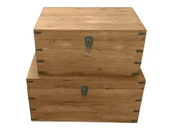 Acessórios De Arrumação*OZAIA Conjunto de 2 baús de madeira, C. 70 x L. 46 x A. 35 cm e C. 60 x L. 38 x A. 30 cm, MALOUEN Natural claro