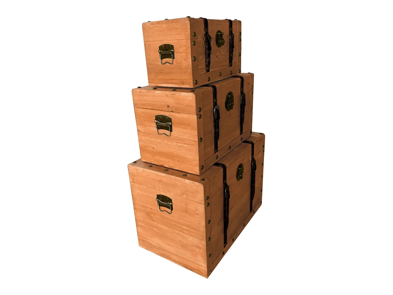 OZAIA Conjunto de 3 baús em madeira de abeto e MDF - 3 tamanhos - Natural - ESPARTA^ Acessórios De Arrumação