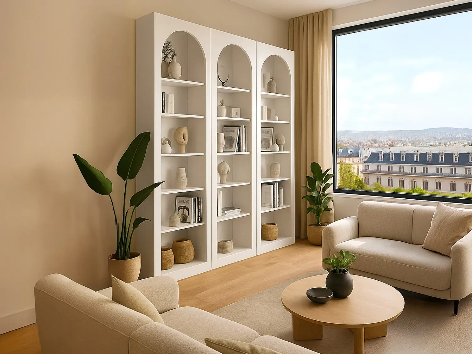 Biblioteca|Vente-unique Conjunto de 3 bibliotecas com 6 nichos - CYMORA Branco