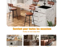 Conjunto de 4 cadeiras de bar com encosto, couro sintético marrom, altura do assento 65 cm Castanho