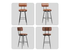 Conjunto de 4 cadeiras de bar com encosto, couro sintético marrom, altura do assento 65 cm Castanho