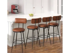 Conjunto de 4 cadeiras de bar com encosto, couro sintético marrom, altura do assento 65 cm Castanho
