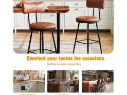 Banco| Conjunto de 2 cadeiras de bar modernas – Encosto, couro sintético marrom, estrutura de metal, altura 65 cm Castanho