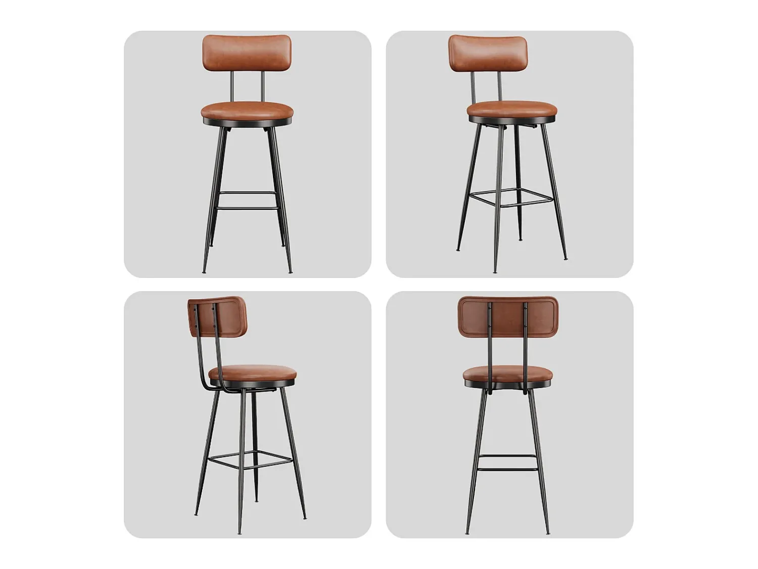 Banco| Conjunto de 4 cadeiras de bar – Encosto, couro sintético marrom, altura 65 cm Castanho